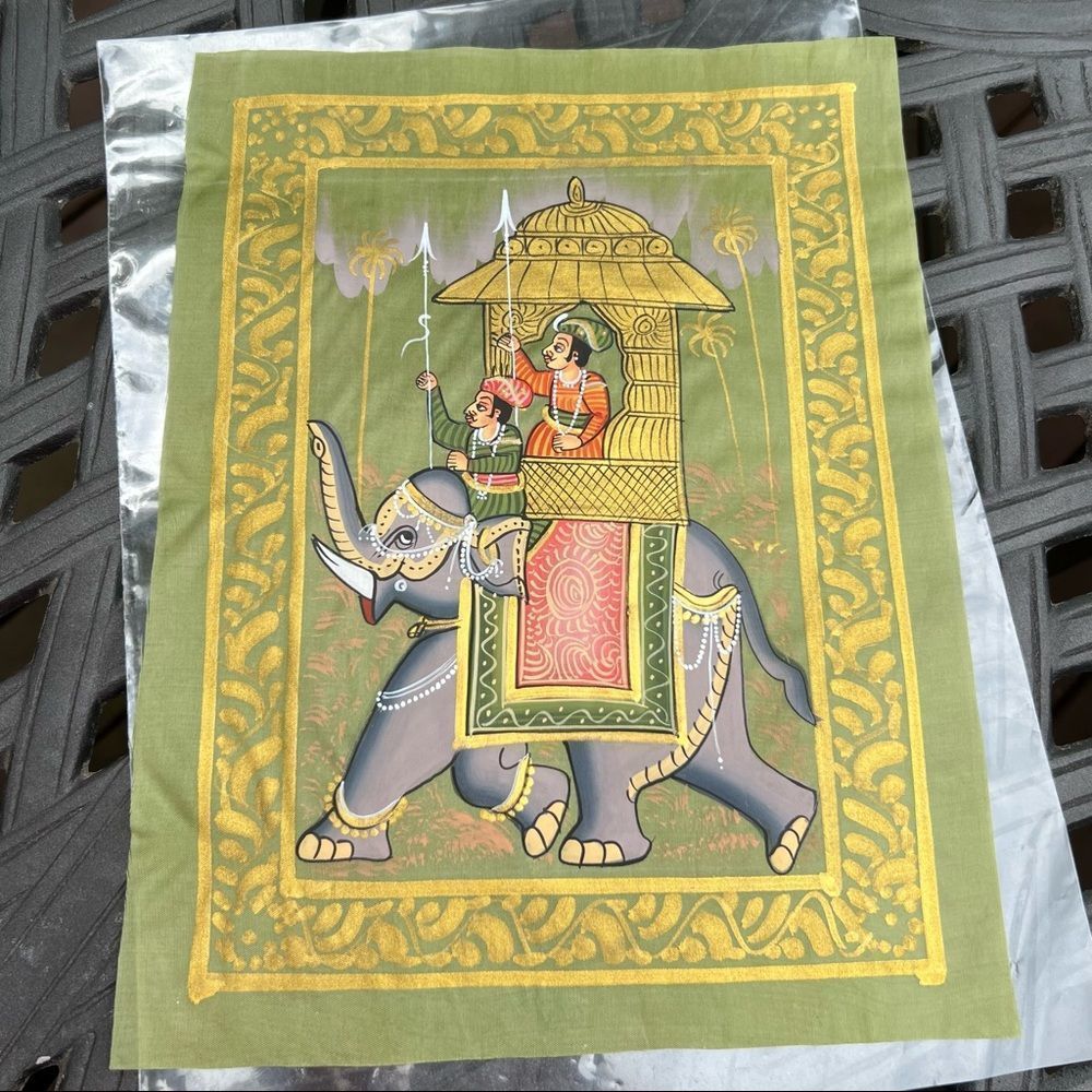 Vintage Hindu Persian Mughal Mogul Art Hand Made Painting on Fine Silk Cloth